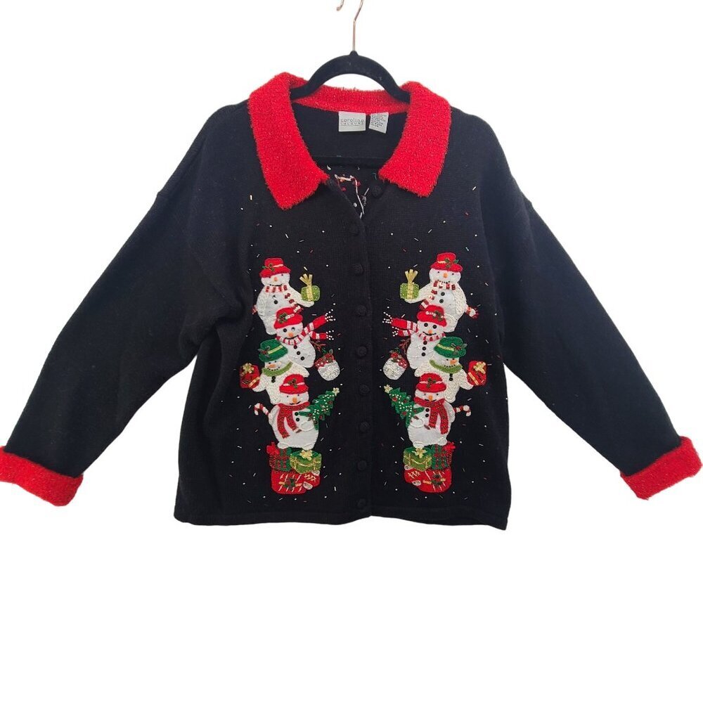 Womens Carolina Colours large snowman holiday christma ugly Sweater button front